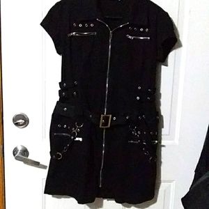 Orchid Bloom Black Corset Jean Dress Strapped with Metal Zips
